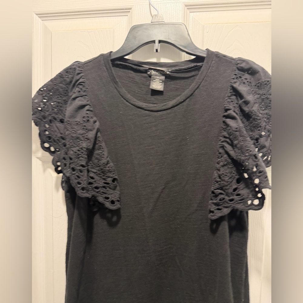 Black Midi Dress with Crochet Flutter Sleeves